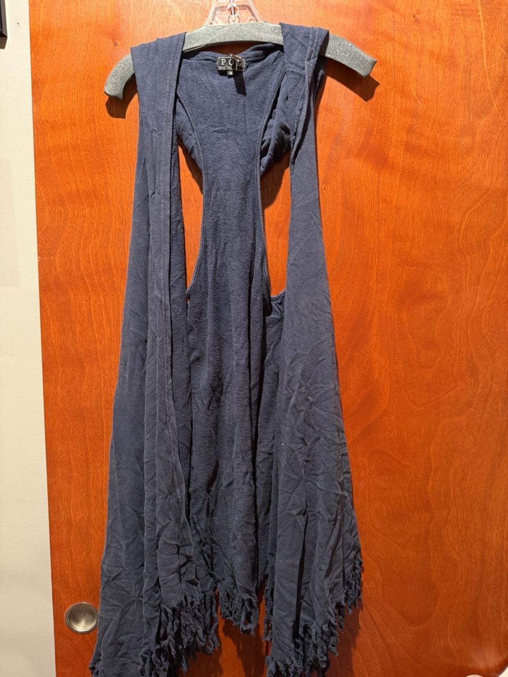 Navy Blue Sleeveless Fringe Midi Dress